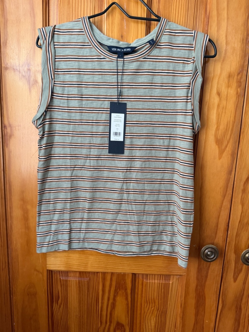 Veronica Beard Striped Sleeveless Tank in Sage, Rust, Navy, Cream